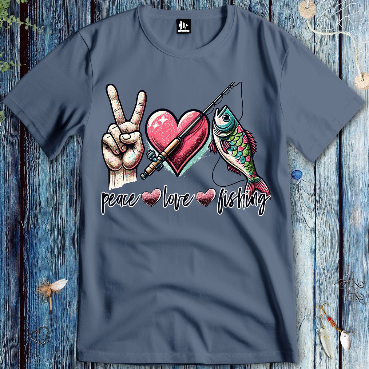 fish-room llc T-Shirt Heather Indigo / S Peace Love Fishing T-Shirt