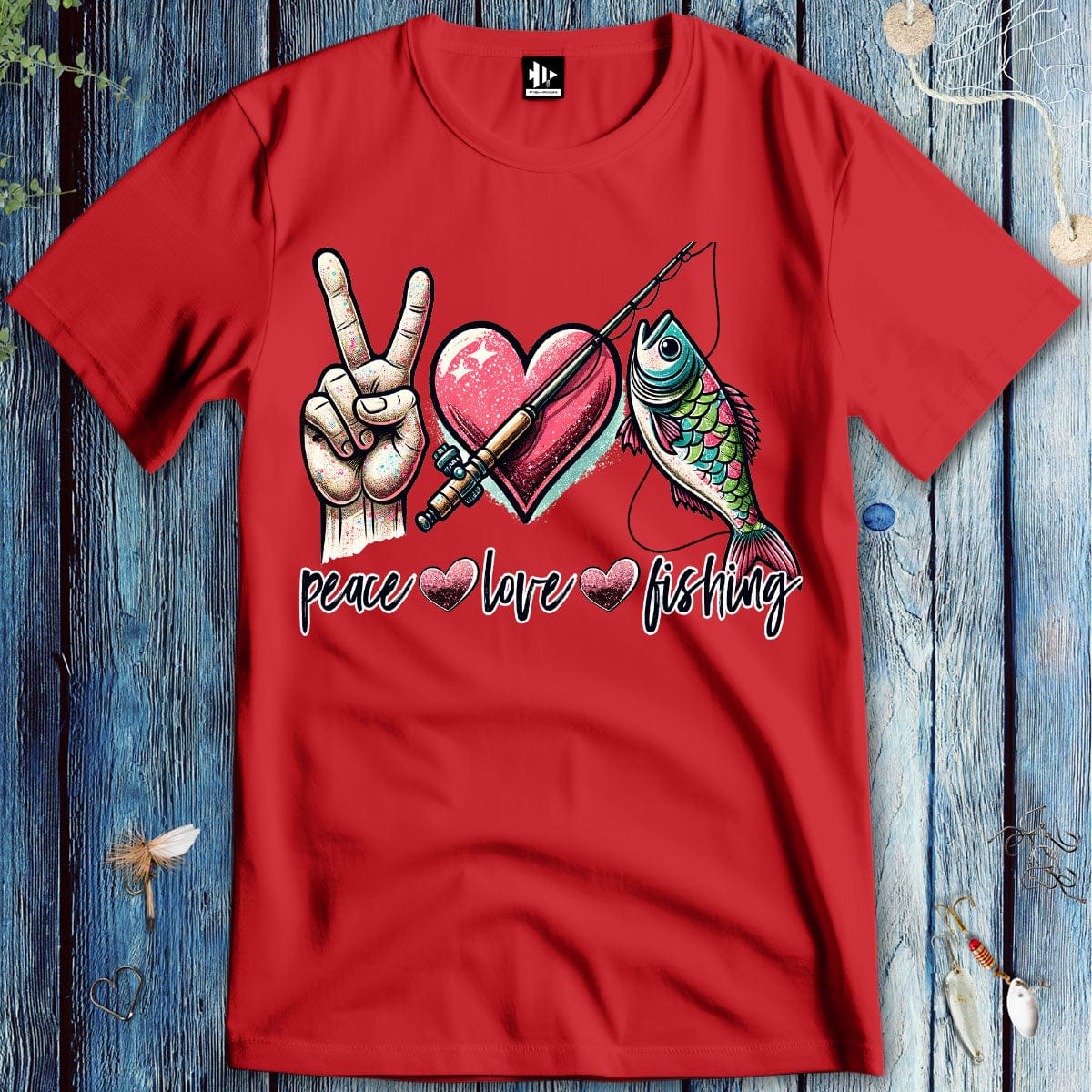 fish-room llc T-Shirt Red / S Peace Love Fishing T-Shirt