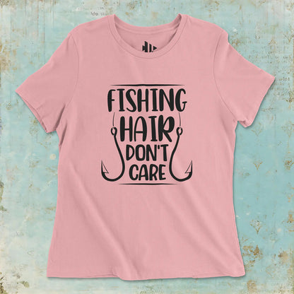 Pink, Fishing Hair Don't Care Ladies’ Tee – fish-room