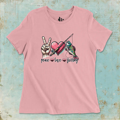Pink, Peace Love Fishing Ladies’ Tee – fish-room