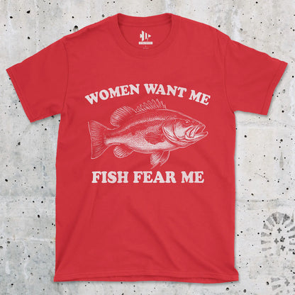 Red, Women Want Me Fish Fear Me Tee – fish-room