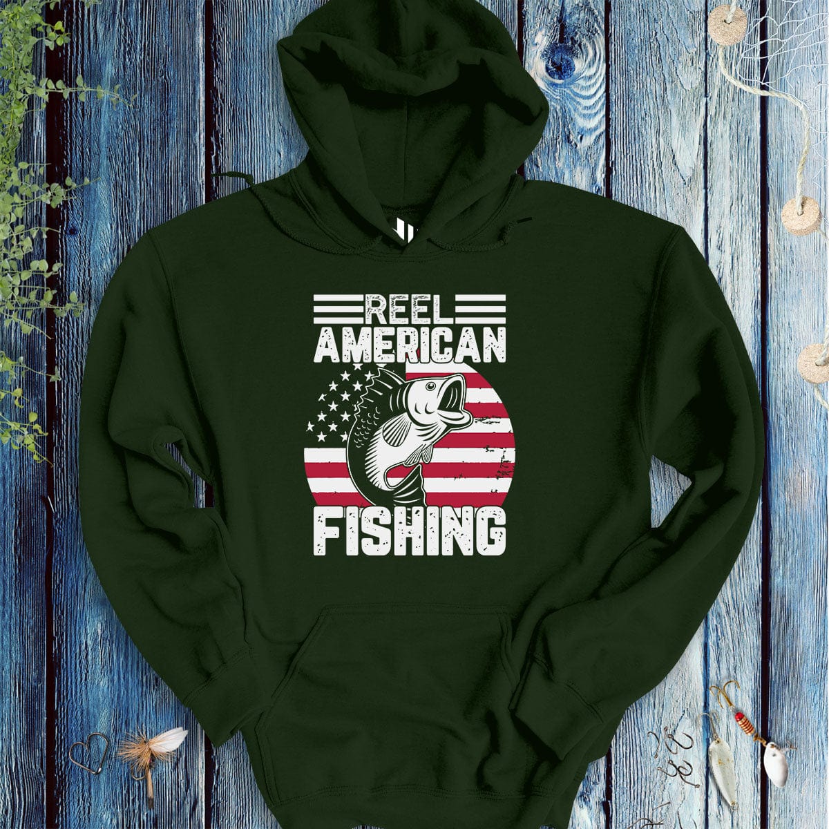 fish-room llc Hoodie Forest Green / S Reel American Fishing Hoodie