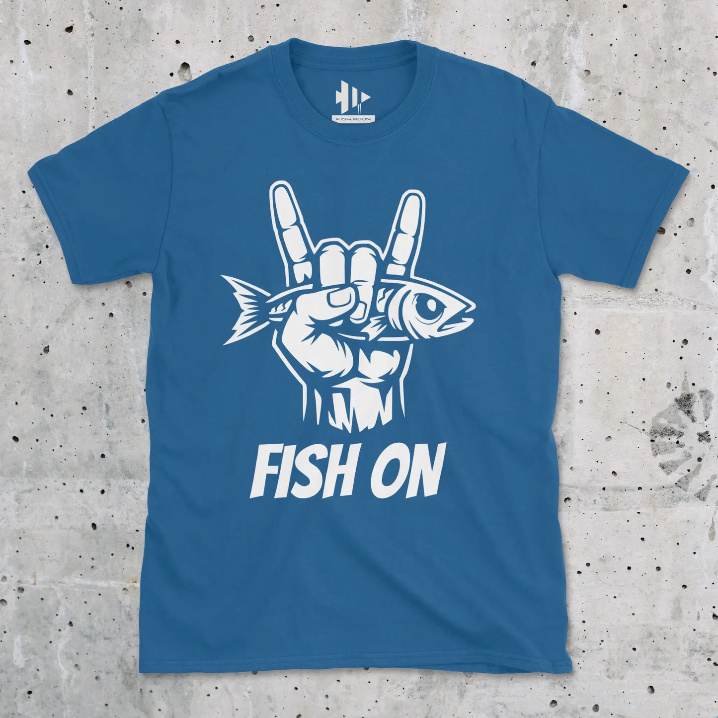 Royal, Fish On – Rock Hand Fishing Tee – fish-room