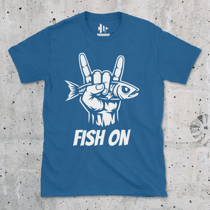 Royal, Fish On – Rock Hand Fishing Tee – fish-room
