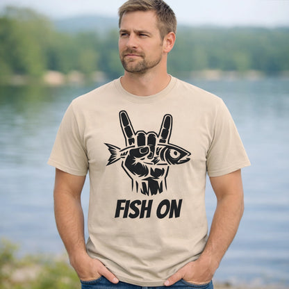 Sand, Fish On – Rock Hand Fishing Tee – fish-room
