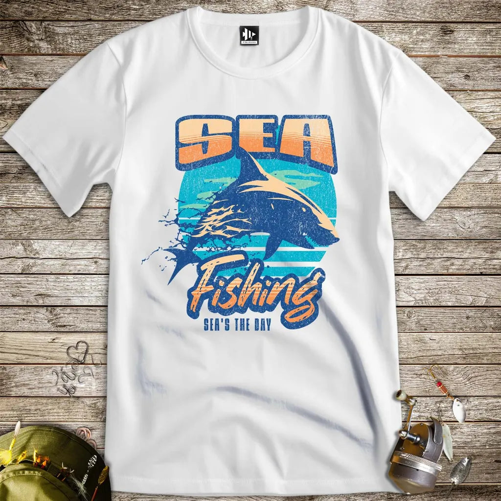 Sea Fishing, Sea's the Day Shark Tee White T-Shirt