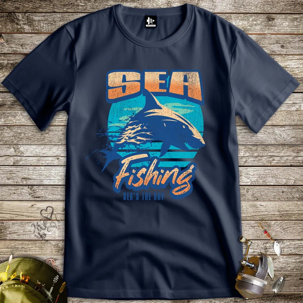 Sea Fishing, Sea's the Day Shark Tee Navy T-Shirt