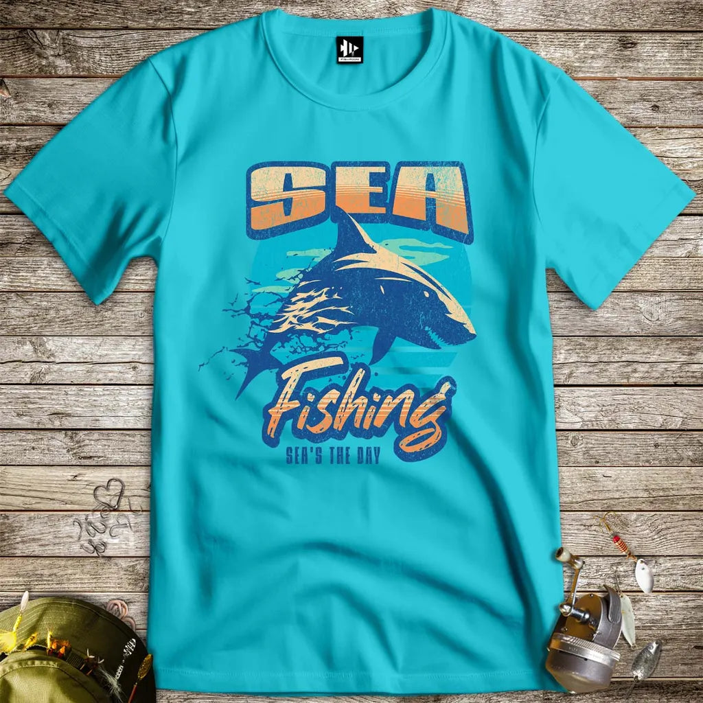 Sea Fishing, Sea's the Day Shark Tee Tropical Blue T-Shirt