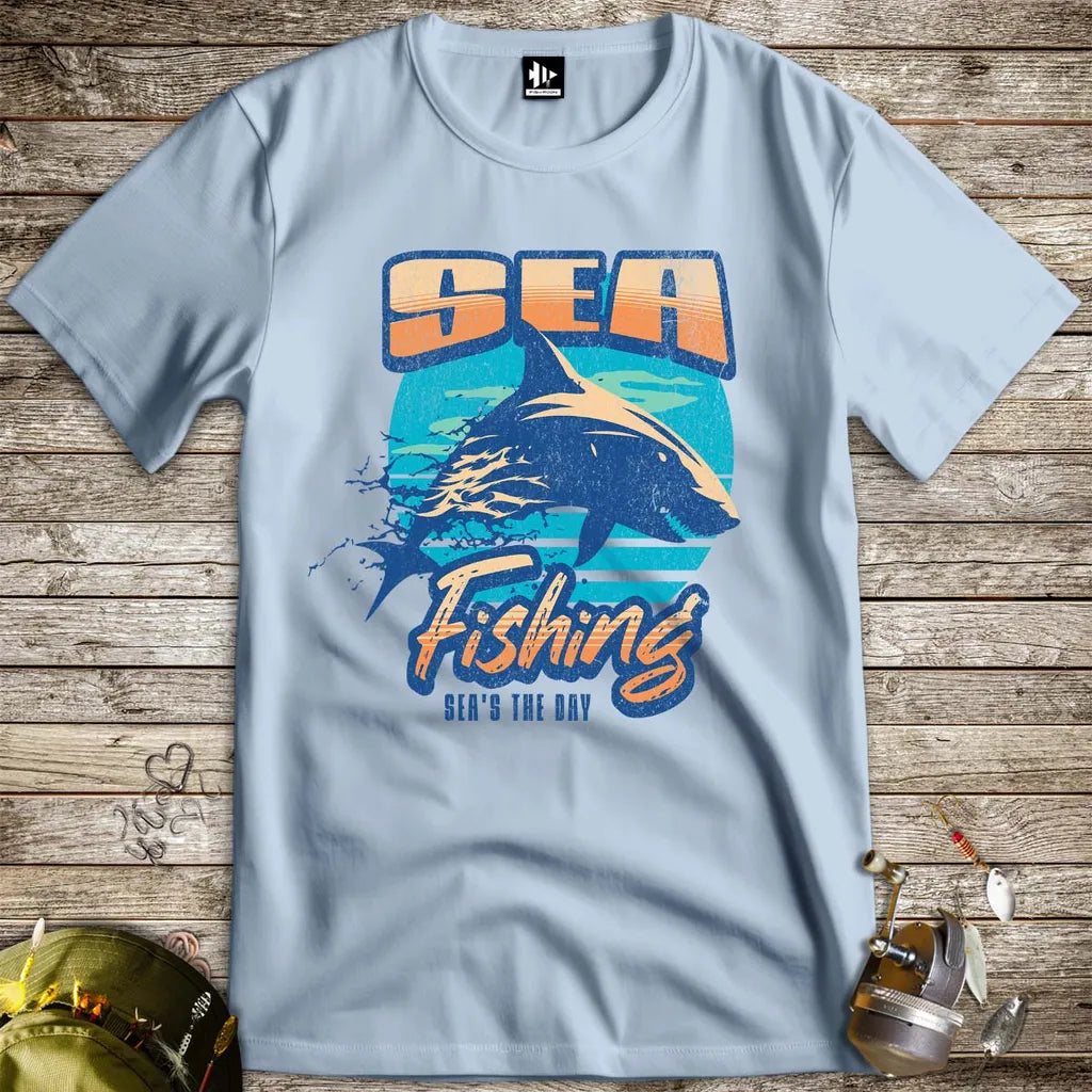 Sea Fishing, Sea's the Day Shark Tee Light Blue T-Shirt