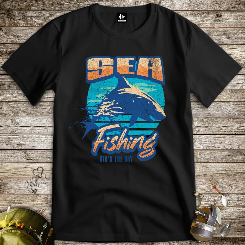 Sea Fishing, Sea's the Day Shark Tee Black T-Shirt