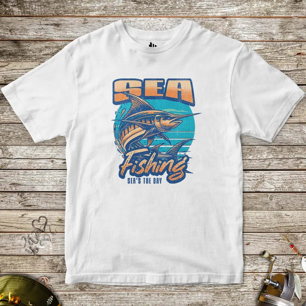 Sea Fishing, Sea's the day Tee for Kids White Kids T-Shirt