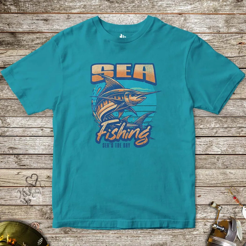 Sea Fishing, Sea's the day Tee for Kids Tropical Blue Kids T-Shirt