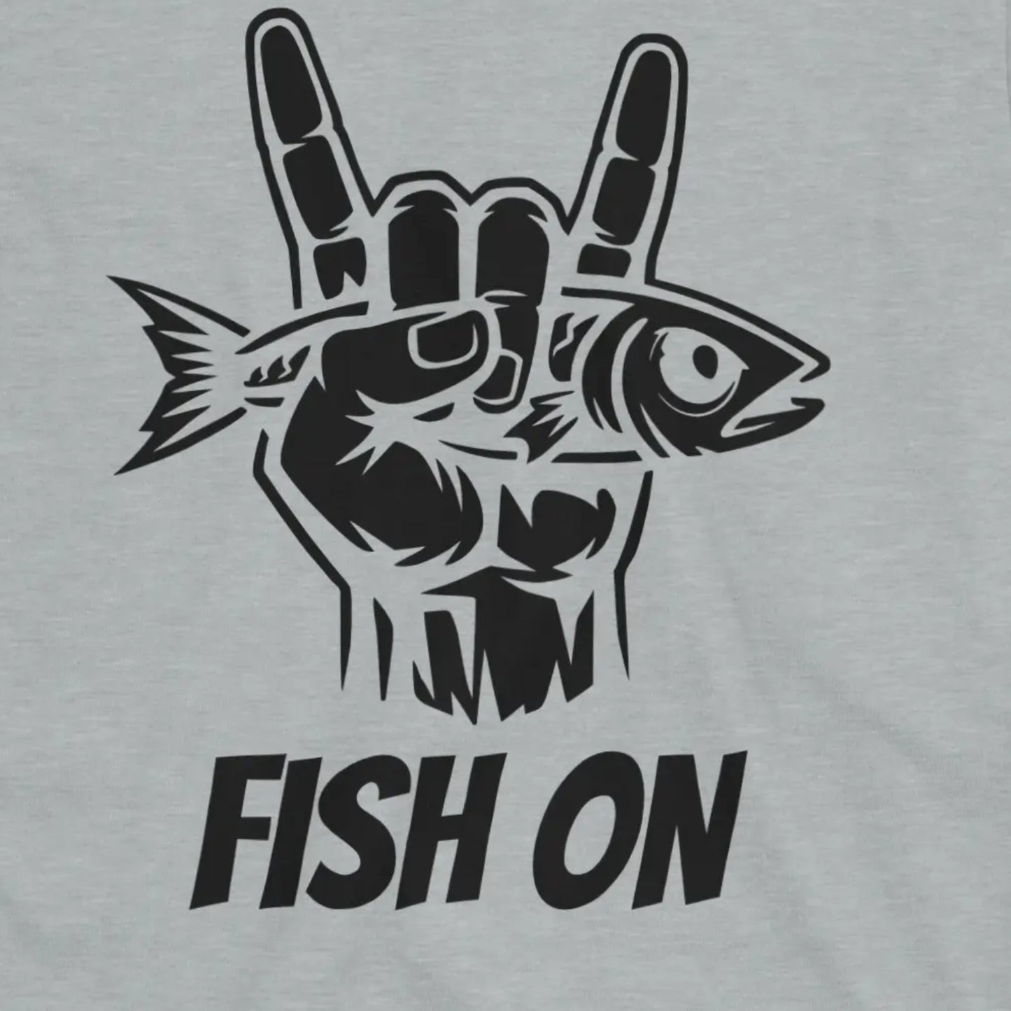 Sport Grey, Fish On – Rock Hand Fishing Tee – fish-room