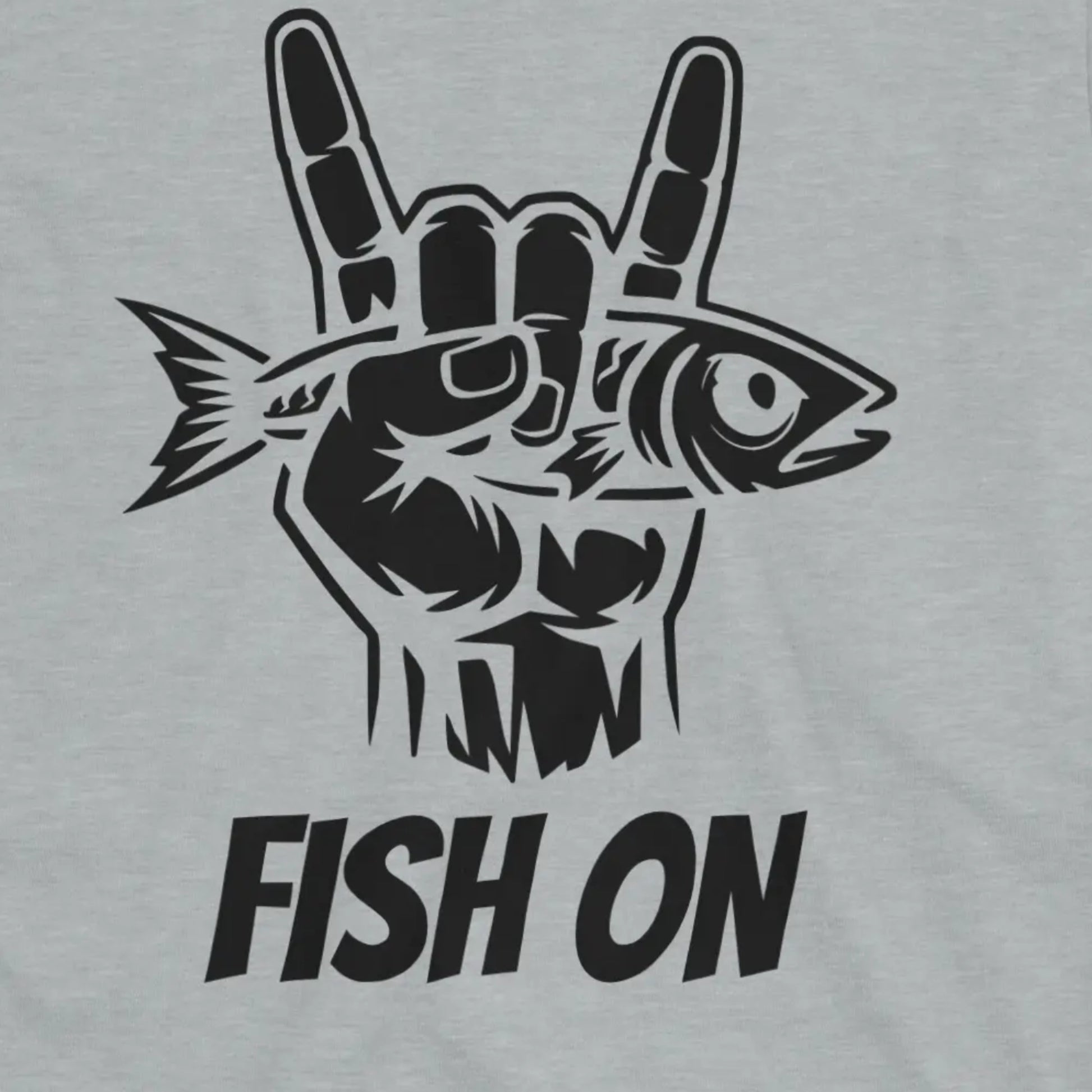 Sport Grey, Fish On – Rock Hand Fishing Tee – fish-room