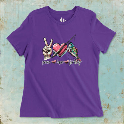 Team Purple, Peace Love Fishing Ladies’ Tee – fish-room