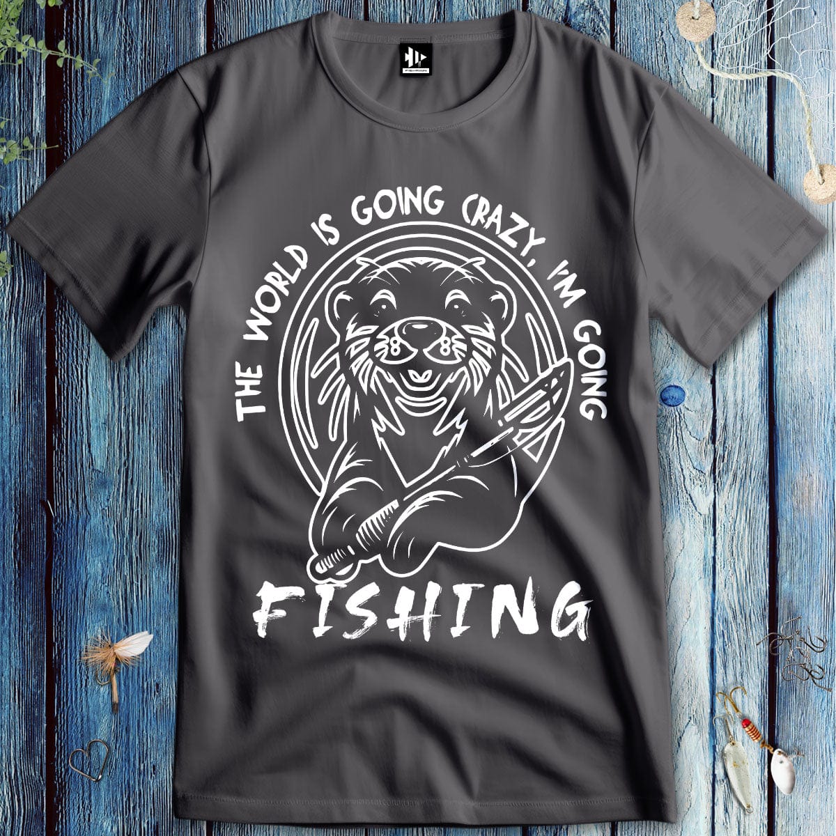 fish-room llc T-Shirt Charcoal / S The World is Going Crazy, I'm Going Fishing T-Shirt