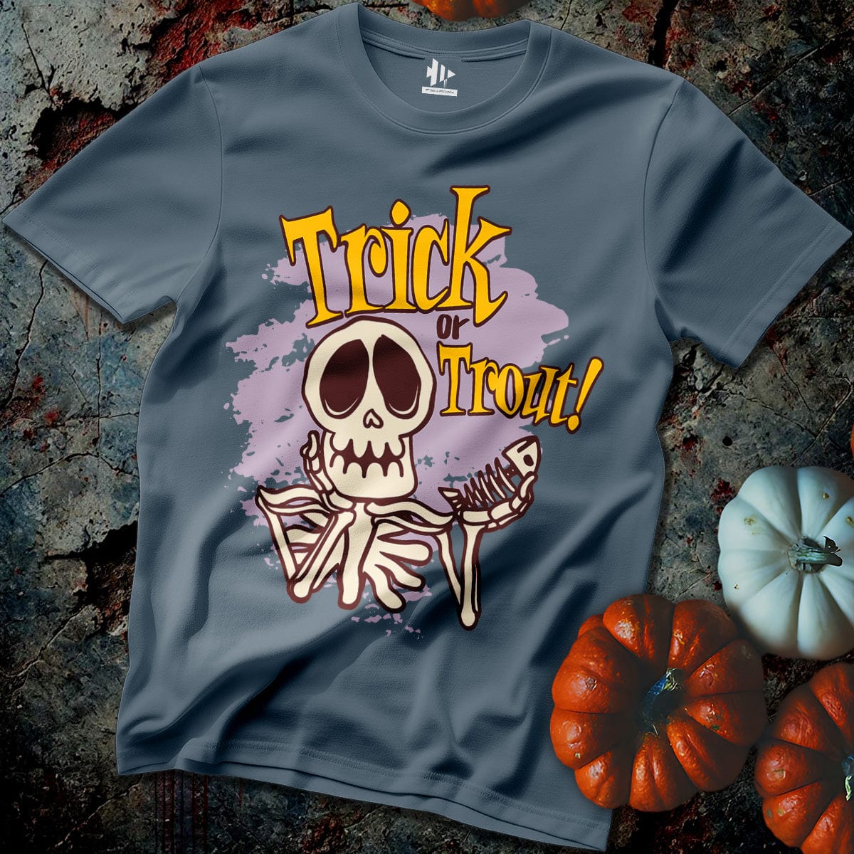 Trick or Trout Skeleton Tee-funny fishing t shirt-FISH-ROOM LLC