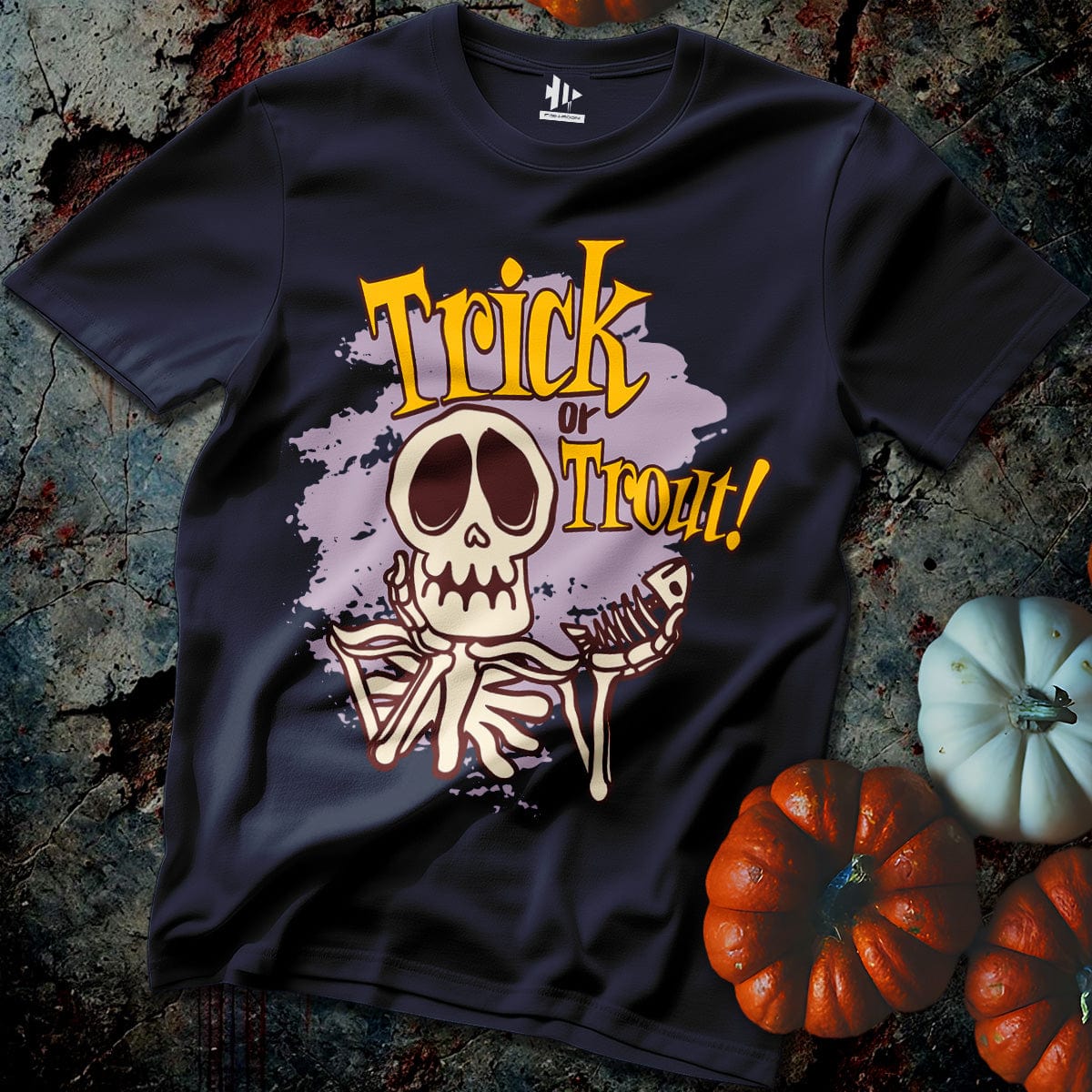 Trick or Trout Skeleton Tee-funny fishing t shirt-FISH-ROOM LLC