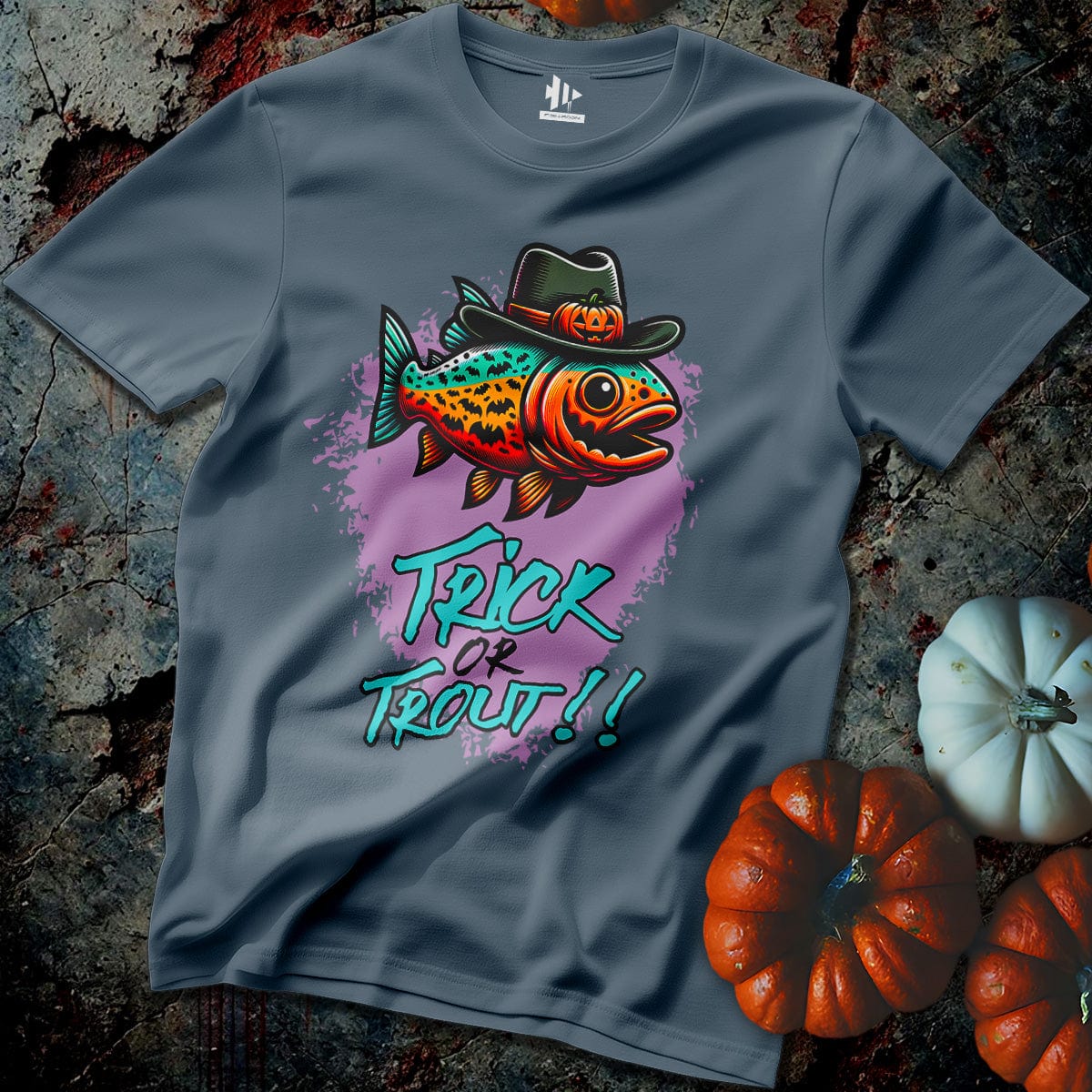 fish-room llc T-Shirt Heather Indigo / S Trick or Trout T-Shirt