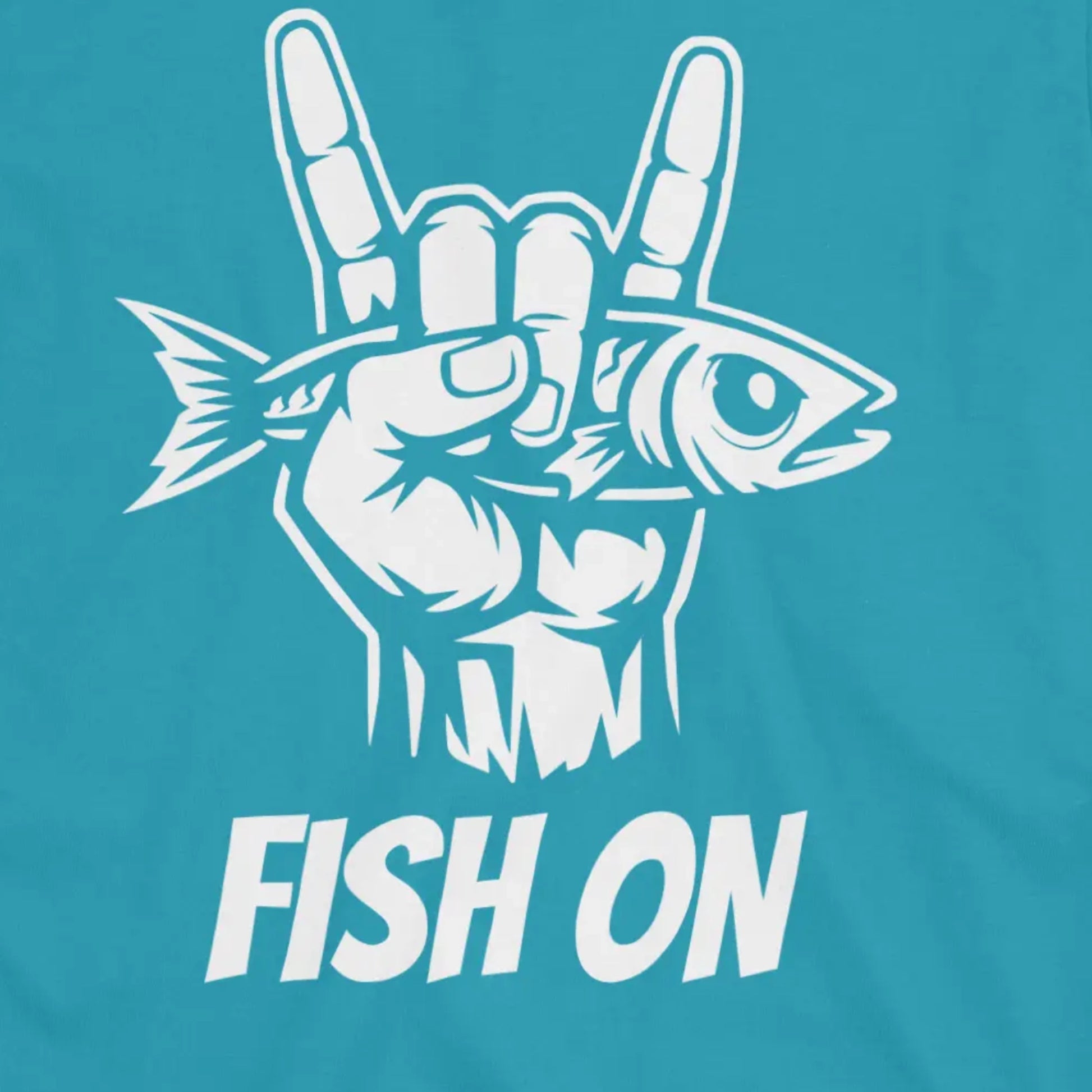 Tropical Blue, Fish On – Rock Hand Fishing Tee – fish-room