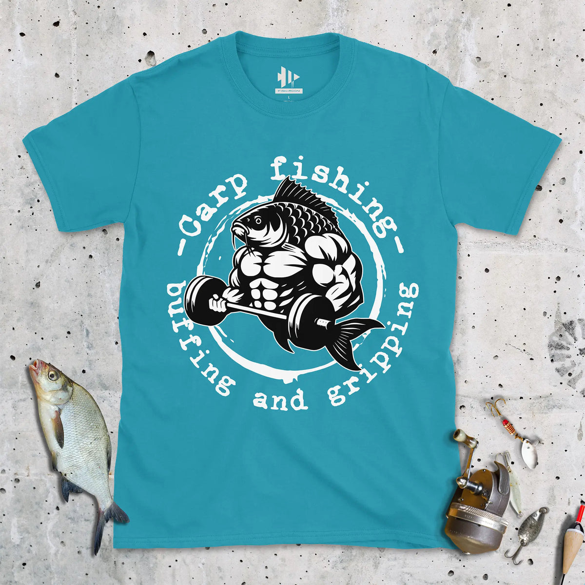 Tropical Blue, Carp Fishing, Buffing and Gripping Tee – fish-room