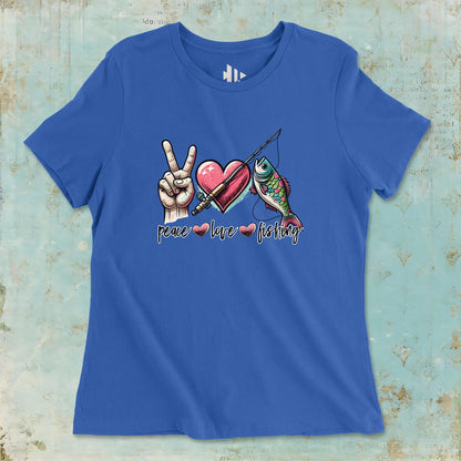 True Royal, Peace Love Fishing Ladies’ Tee – fish-room