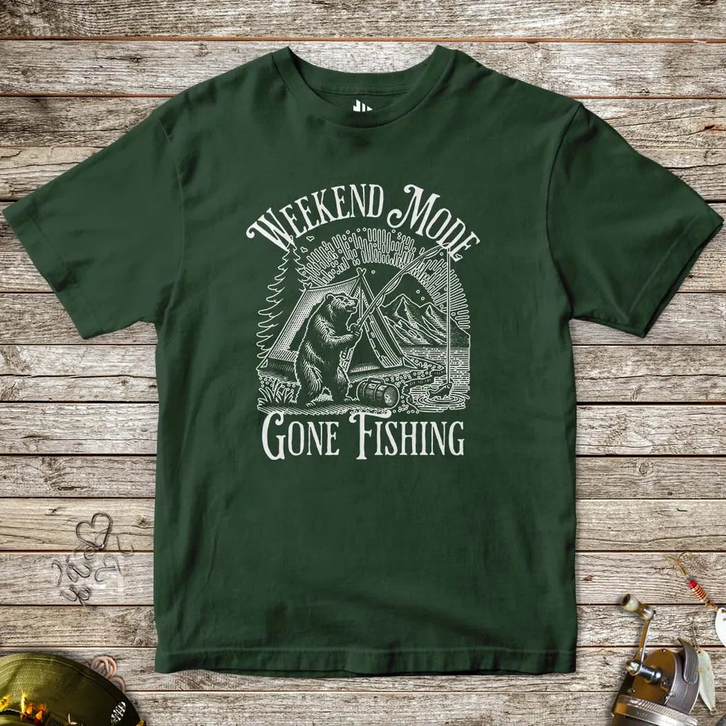 Weekend Mode: Gone Fishing Tee for Kids Forest Green Kids T-Shirt