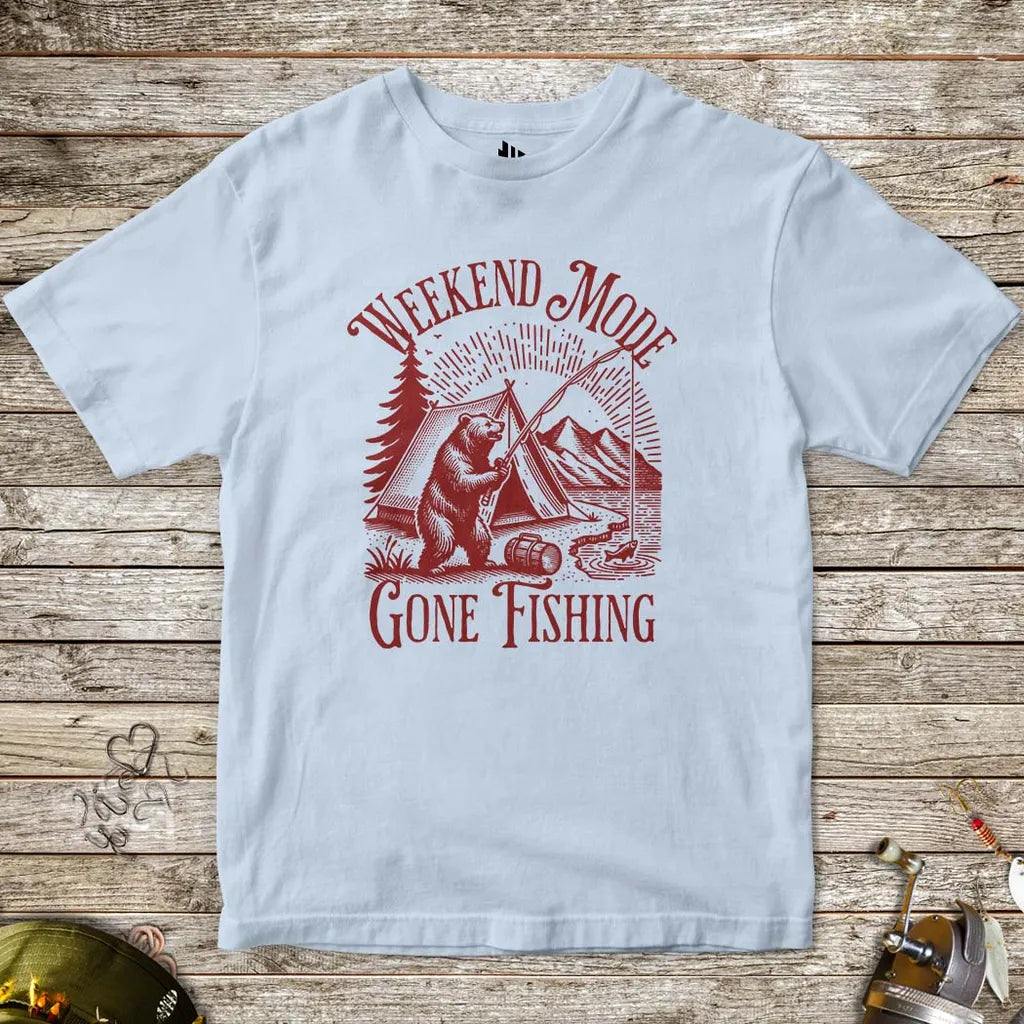 Weekend Mode: Gone Fishing Tee for Kids Light Blue Kids T-Shirt