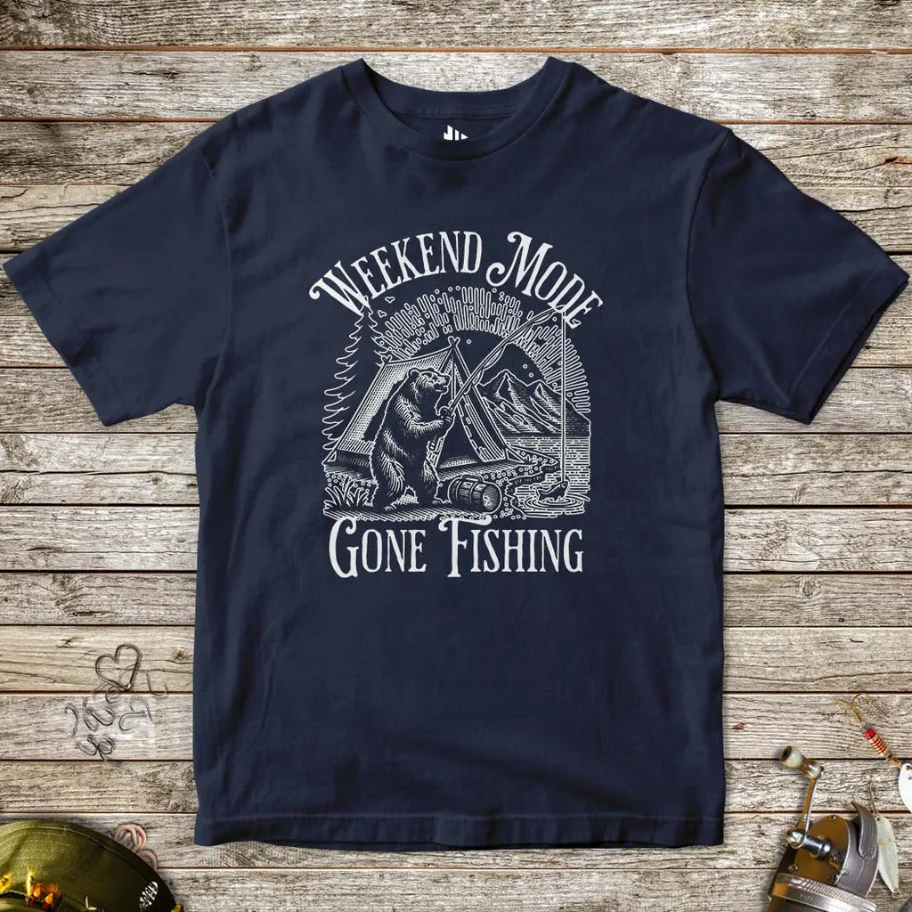 Weekend Mode: Gone Fishing Tee for Kids Navy Kids T-Shirt