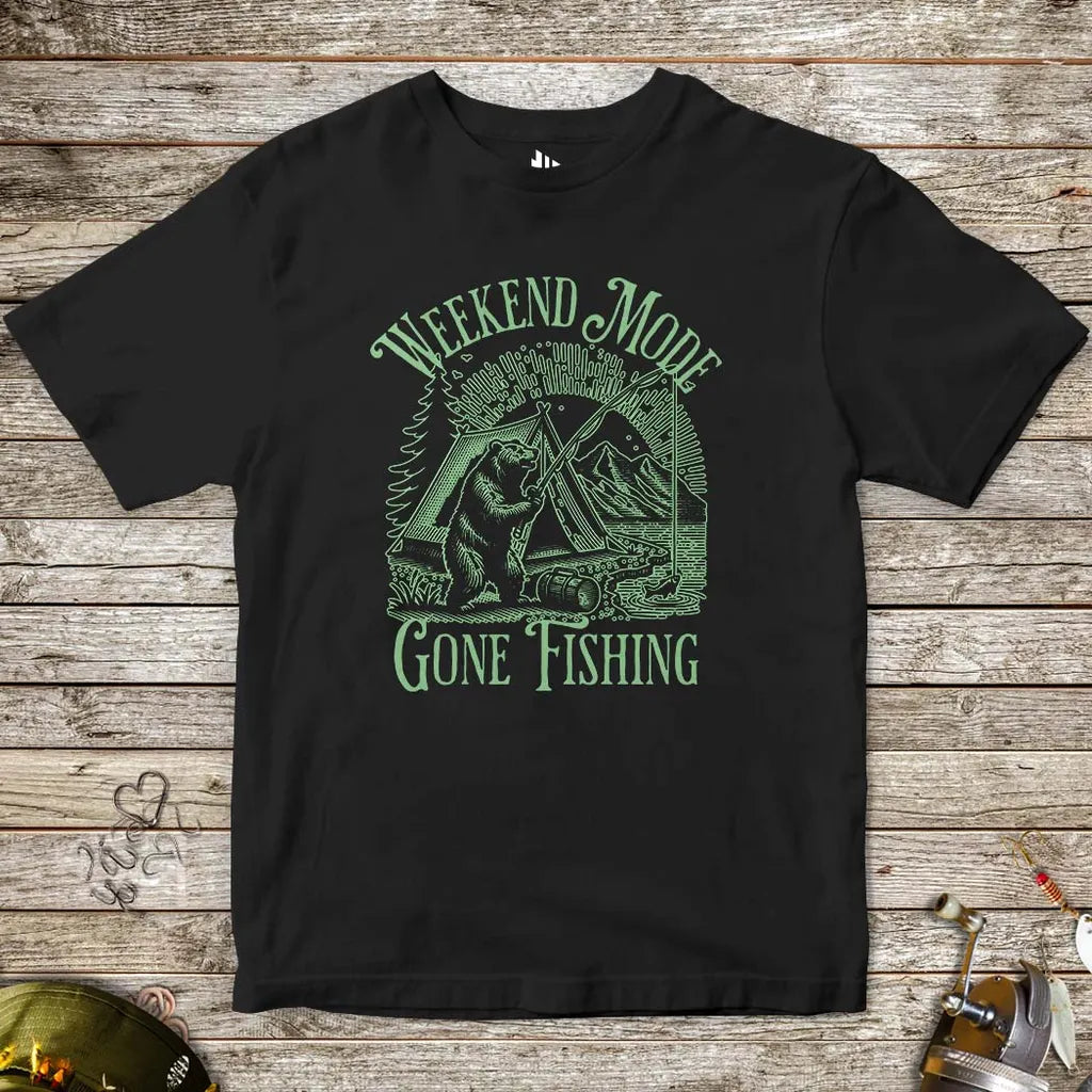 Weekend Mode: Gone Fishing Tee for Kids Black Kids T-Shirt