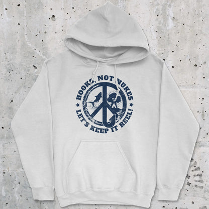 White, Hooks, Not Nukes – Let’s Keep It Reel! Hoodie – fish-room