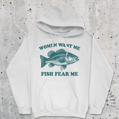 White, Women Want Me Fish Fear Me Hoodie – fish-room