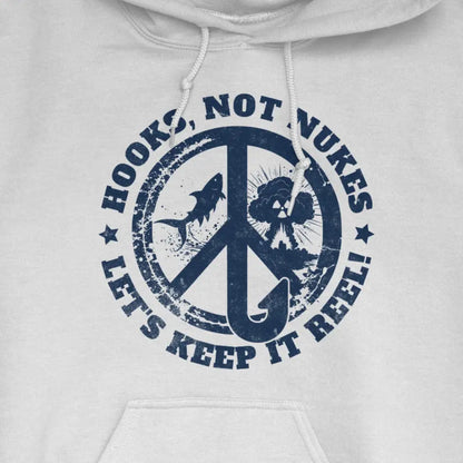 White, Hooks, Not Nukes – Let’s Keep It Reel! Hoodie – fish-room