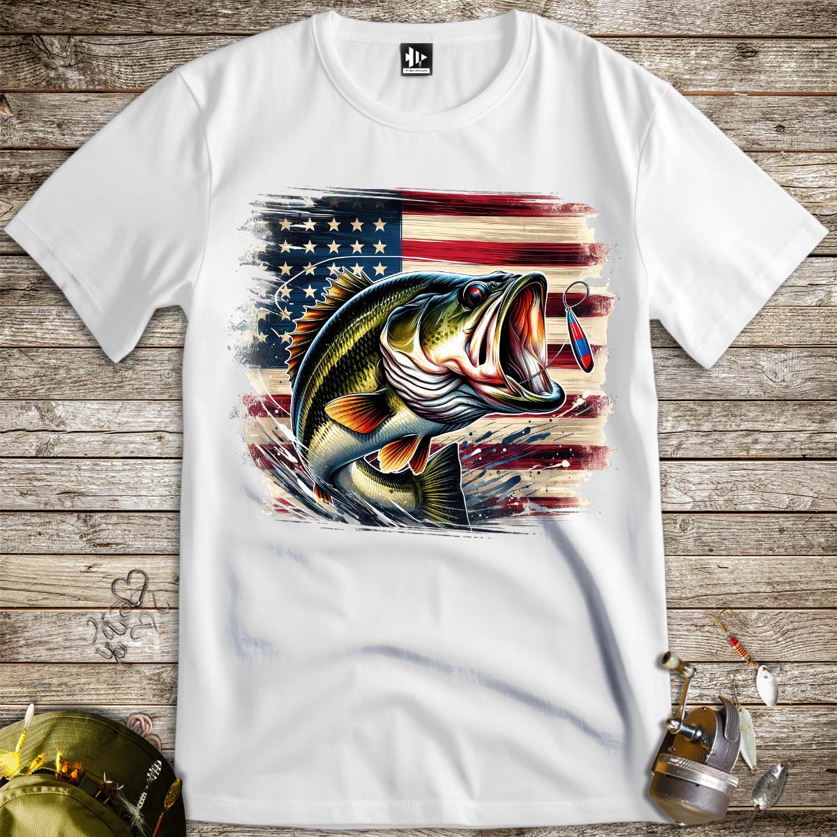 American Bass Tee-funny fishing t shirt-FISH-ROOM LLC