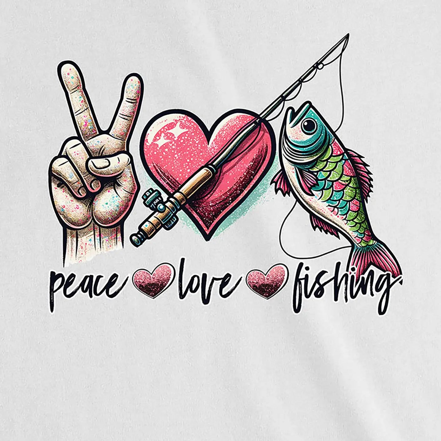 White, Peace Love Fishing Ladies’ Tee – fish-room