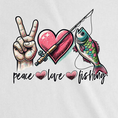 White, Peace Love Fishing Ladies’ Tee – fish-room