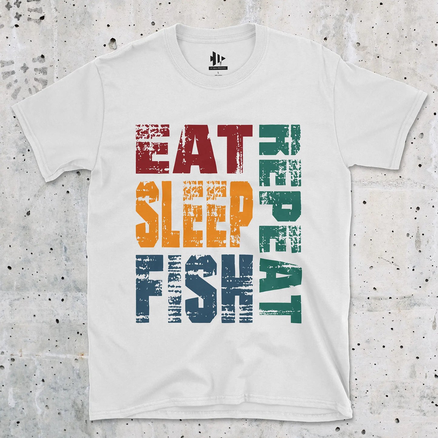 White, Eat Sleep Fish Repeat  Tee – fish-room
