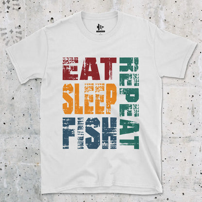 White, Eat Sleep Fish Repeat  Tee – fish-room