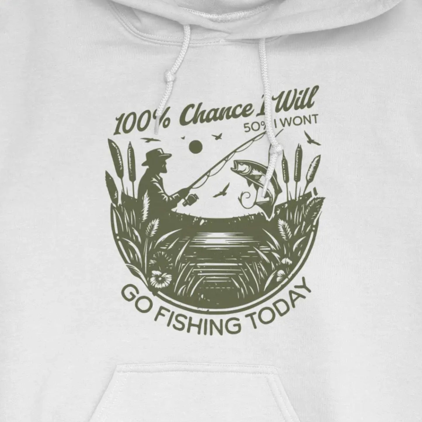 White, 100% Fishing Day Hoodie – fish-room