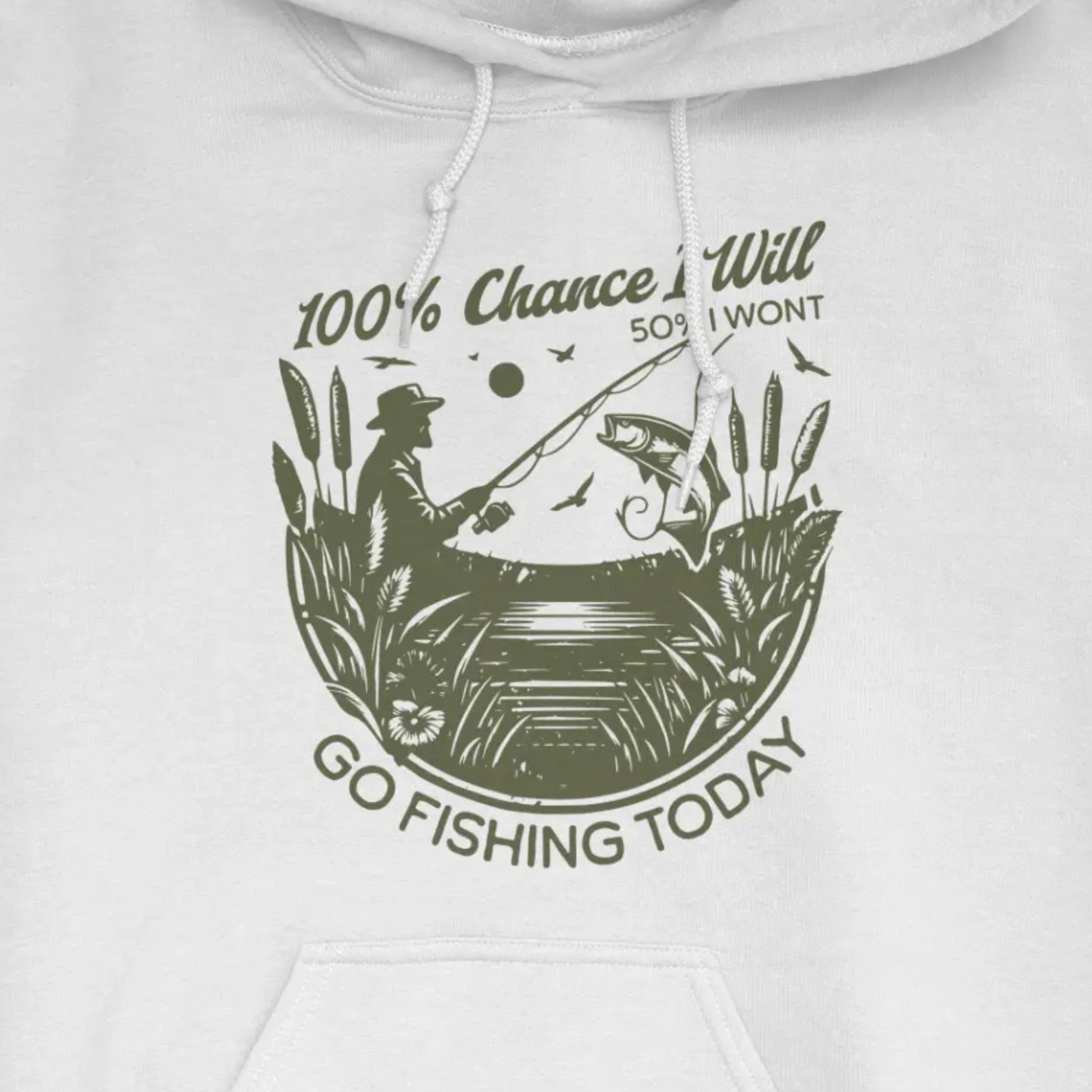 White, 100% Fishing Day Hoodie – fish-room