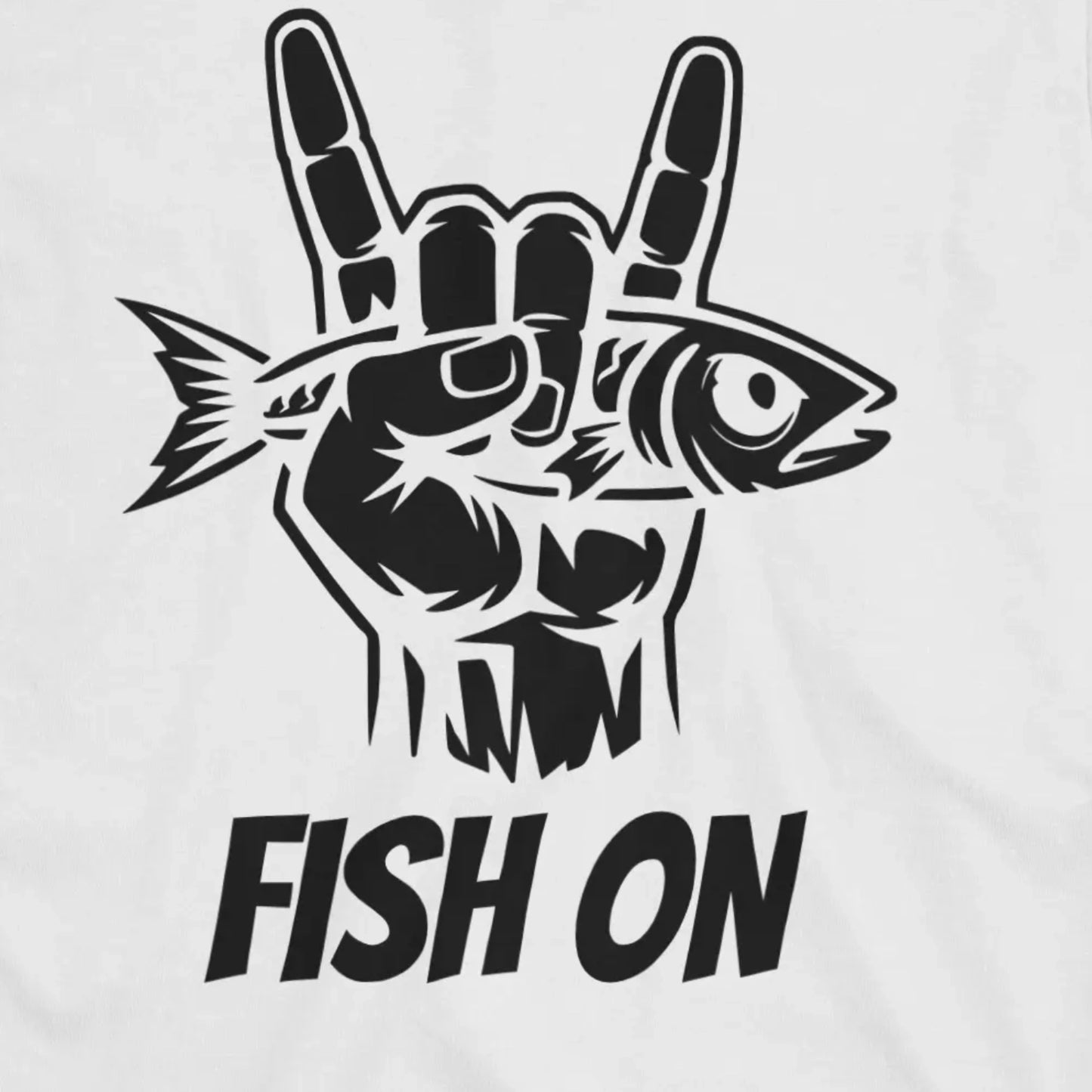 White, Fish On – Rock Hand Fishing Tee – fish-room