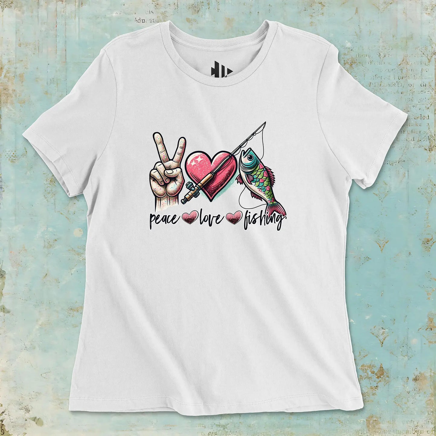 White, Peace Love Fishing Ladies’ Tee – fish-room