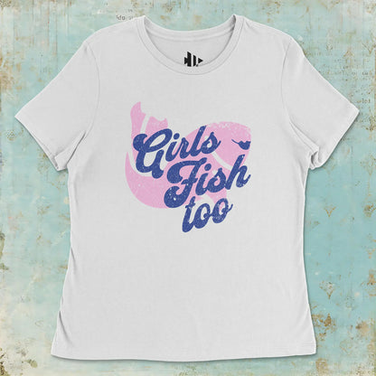 White, Girls Fish Too Ladies’ Tee – fish-room