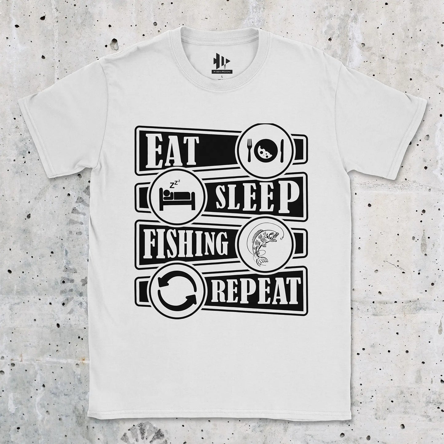 White, Eat Sleep Fishing Repeat Tee – fish-room
