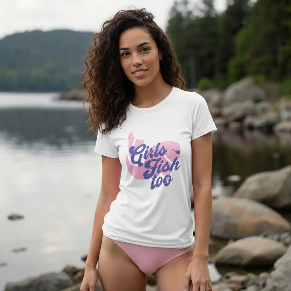 White, Girls Fish Too Ladies’ Tee – fish-room