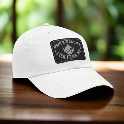 fish-room llc Hats White / Black patch / Rectangle / One size Women Want Me Fish Fear Me Dad Hat