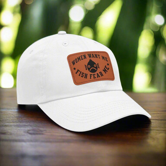 fish-room llc Hats White / Light Brown patch / Rectangle / One size Women Want Me Fish Fear Me Dad Hat