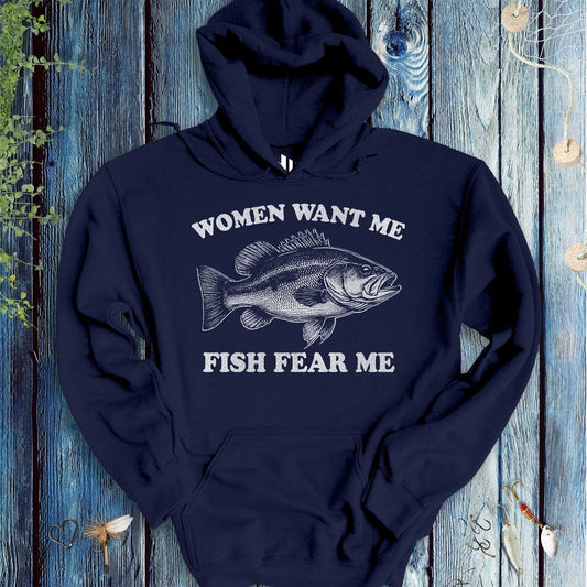 fish-room llc Hoodie Navy / S Women Want Me Fish Fear Me Hoodie